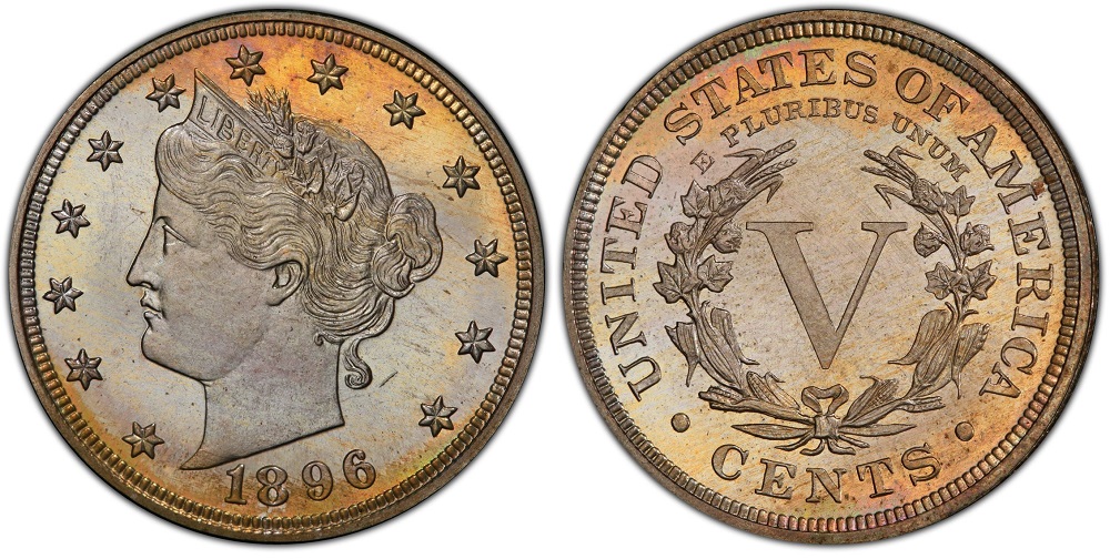 Philadelphia Mint circa 1890s or group of 1896 Liberty Nickels showing typical survivors in a range of conditions from worn to uncirculated